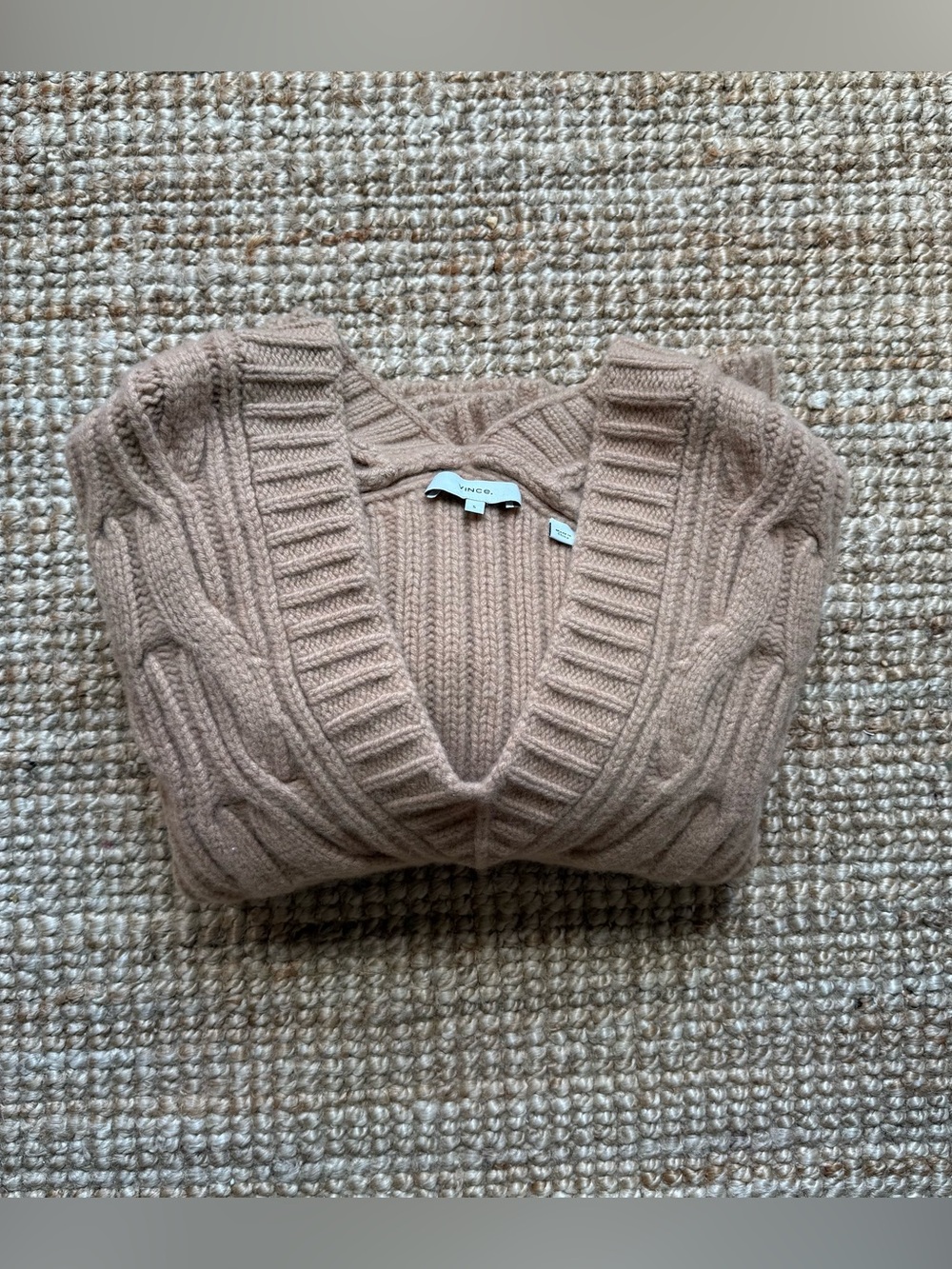 NWOT - Vince Taupe Cable Knit V-Neck Sweater Sz S